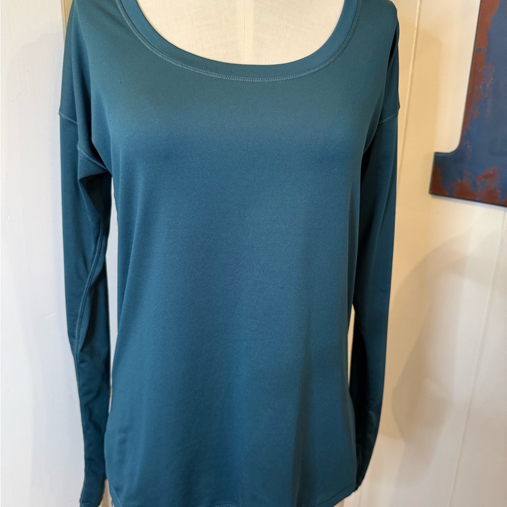 CALIA by Carrie Underwood Teal Scoop Neck Long Sleeve workout Top Sz XS